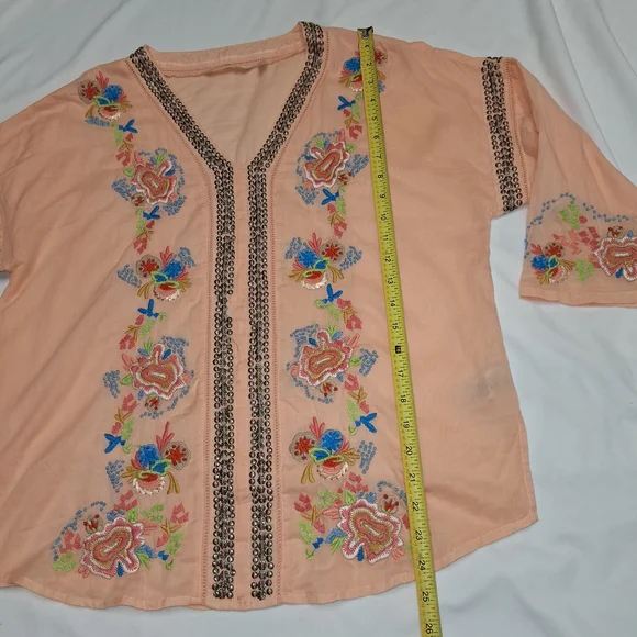 Embroidered Pink Floral Women's Top - Picture 8 of 11